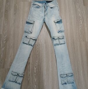 Rockstar Original Stacked Light Wash Cargo Jeans